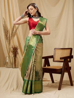 Silk Land Multicolor Digital Print Tusser Soft Silk Blend Saree With Unstitched Blouse Piece 3
