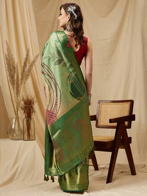Silk Land Multicolor Digital Print Tusser Soft Silk Blend Saree With Unstitched Blouse Piece 4
