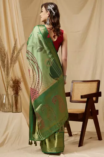 Silk Land Multicolor Digital Print Tusser Soft Silk Blend Saree With Unstitched Blouse Piece