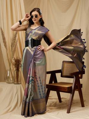 Silk Land Multicolor Digital Print Tusser Soft Silk Blend Saree With Unstitched Blouse Piece 2