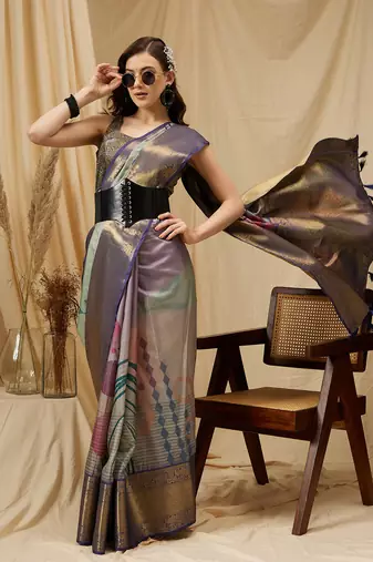 Silk Land Multicolor Digital Print Tusser Soft Silk Blend Saree With Unstitched Blouse Piece