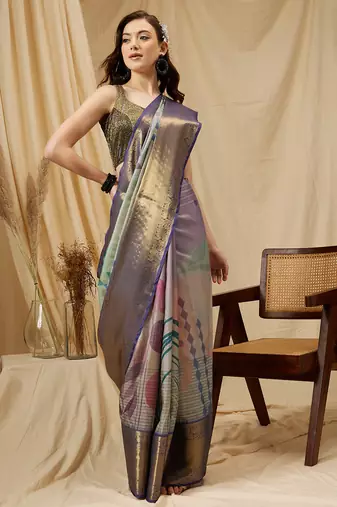 Silk Land Multicolor Digital Print Tusser Soft Silk Blend Saree With Unstitched Blouse Piece