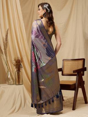 Silk Land Multicolor Digital Print Tusser Soft Silk Blend Saree With Unstitched Blouse Piece 4