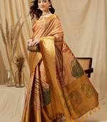 Silk Land Multicolor Digital Print Tusser Soft Silk Blend Saree With Unstitched Blouse Piece