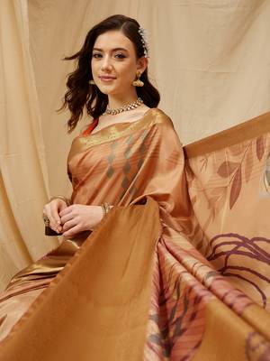 Silk Land Multicolor Digital Print Tusser Soft Silk Blend Saree With Unstitched Blouse Piece 2