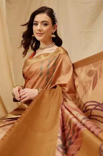 Silk Land Multicolor Digital Print Tusser Soft Silk Blend Saree With Unstitched Blouse Piece