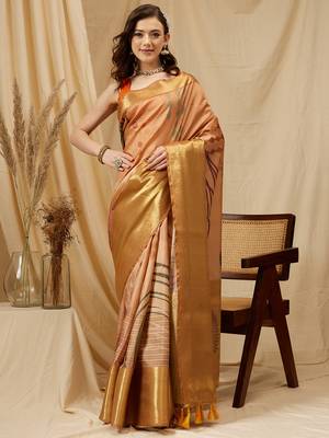 Silk Land Multicolor Digital Print Tusser Soft Silk Blend Saree With Unstitched Blouse Piece 3