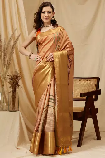 Silk Land Multicolor Digital Print Tusser Soft Silk Blend Saree With Unstitched Blouse Piece