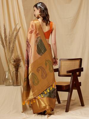 Silk Land Multicolor Digital Print Tusser Soft Silk Blend Saree With Unstitched Blouse Piece 4