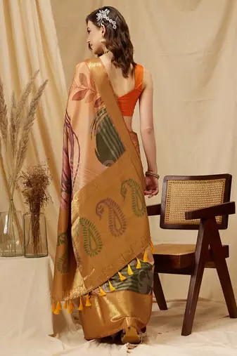 Silk Land Multicolor Digital Print Tusser Soft Silk Blend Saree With Unstitched Blouse Piece