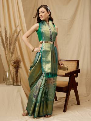 Silk Land Multicolor Digital Print Tusser Soft Silk Blend Saree With Unstitched Blouse Piece 2