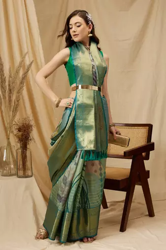 Silk Land Multicolor Digital Print Tusser Soft Silk Blend Saree With Unstitched Blouse Piece