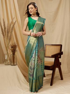 Silk Land Multicolor Digital Print Tusser Soft Silk Blend Saree With Unstitched Blouse Piece 3