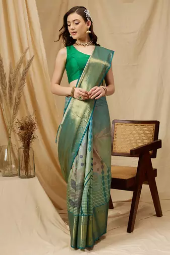 Silk Land Multicolor Digital Print Tusser Soft Silk Blend Saree With Unstitched Blouse Piece
