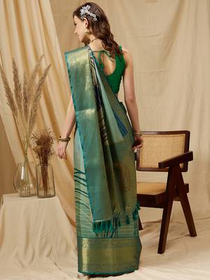Silk Land Multicolor Digital Print Tusser Soft Silk Blend Saree With Unstitched Blouse Piece 4