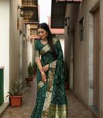 Green Woven Design Bandhej silk blend Saree With Blouse