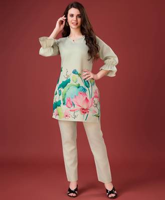  ivory linen floral print causal co-ord set 1