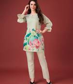  ivory linen floral print causal co-ord set