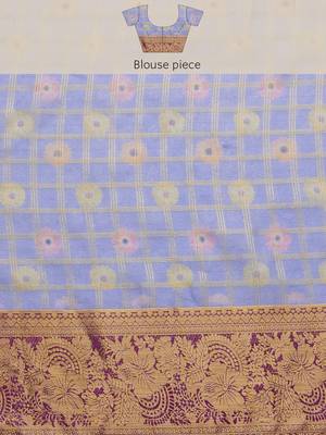 Silk Land Lavender Digital Print Muga Silk Blend Saree With Unstitched Blouse Piece 5