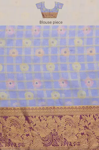 Silk Land Lavender Digital Print Muga Silk Blend Saree With Unstitched Blouse Piece