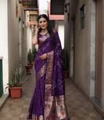 Wine Woven Design Bandhej silk blend Saree With Blouse