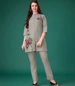  grey linen floral print causal co-ord set