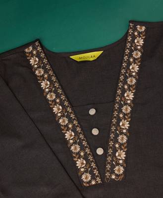  charcoal brown linen blend floral embroidered causal co-ord set 4