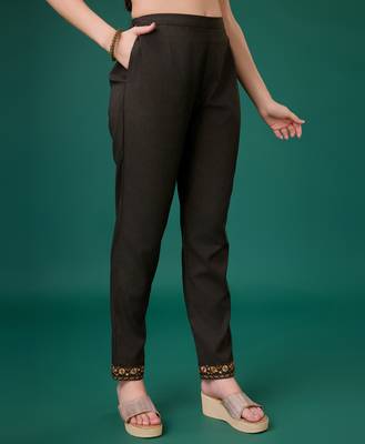  charcoal brown linen blend floral embroidered causal co-ord set 5