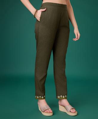  olive green linen blend floral embroidered causal co-ord set 4