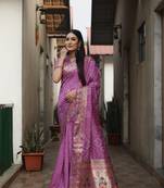 Light Purple Woven Design Bandhej silk blend Saree With Blouse