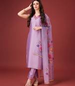  lavender vichitra silk embroidered kurta with pant & dupatta