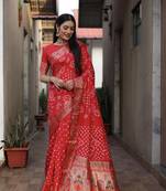 Red Woven Design Bandhej silk blend Saree With Blouse