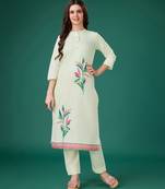  off-white linen leaf print kurta with pant
