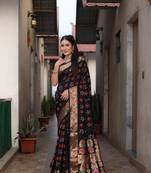 Black Woven Design Bandhej silk blend Saree With Blouse