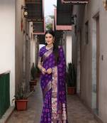 Purple Woven Design Bandhej silk blend Saree With Blouse