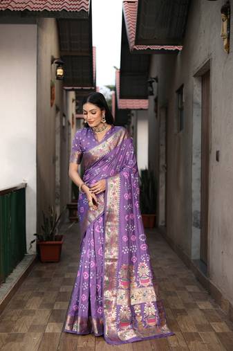 Light Purple Woven Design Bandhej silk blend Saree With Blouse