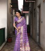 Light Purple Woven Design Bandhej silk blend Saree With Blouse