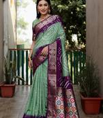 Light Green And Wine Woven Design Bandhej silk blend Saree With Blouse