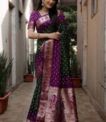 Green And Purple Woven Design Bandhej silk blend Saree With Blouse