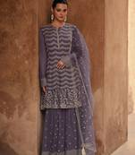 Purple Embroidered Georgette Stitched Anarkali Suit. Up To 40" Size