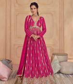 Pink Embroidered Georgette Stitched Gown Suit. (Size Upto 42)