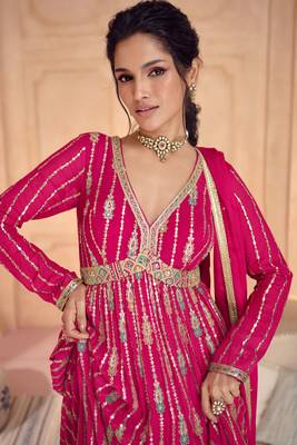 Pink Embroidered Georgette Stitched Gown Suit. (Size Upto 42) 2