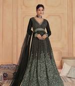 Black Embroidered Georgette Stitched Gown Suit. (Size Upto 42) Free size full stitched Up To 42" Size