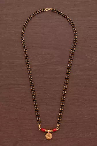 Black cystals mangalsutra MEDIUM length woth Laxmi coin vati one gram gold