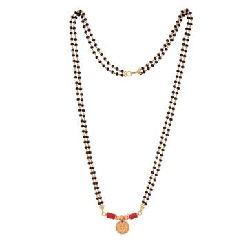 Black cystals mangalsutra MEDIUM length woth Laxmi coin vati one gram gold 3