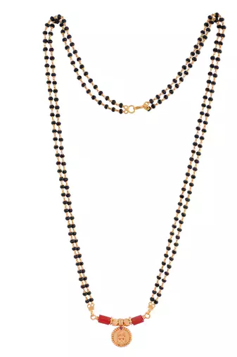 Black cystals mangalsutra MEDIUM length woth Laxmi coin vati one gram gold