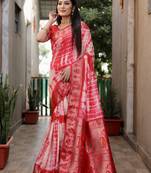 Red Woven Design Pure Shibori Silk  Saree With Blouse
