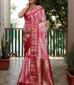 Pink Woven Design Pure Shibori Silk  Saree With Blouse
