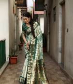 Green Woven Design Pure Shibori Silk  Saree With Blouse