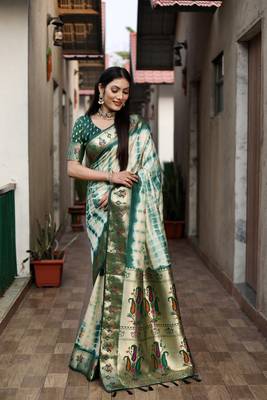 Green Woven Design Pure Shibori Silk  Saree With Blouse 2